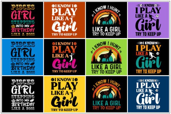 Like a Girl T-Shirt Design Bundle: Trendy Pod Apparel Graphics
