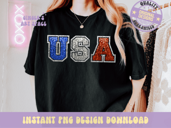Varsity USA Png: Faux Sequin USA Design for Projects